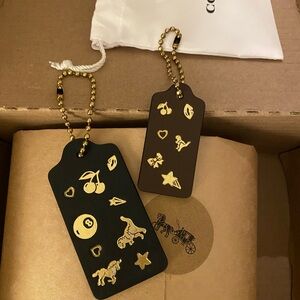 Coach Large Black and Small Maple Hang tags with custom monogram